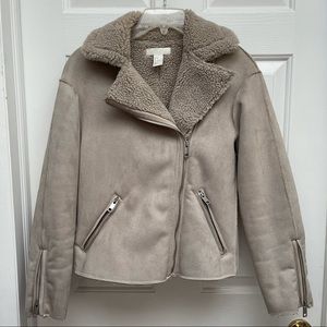 H&M Faux Suede Shearling-Lined Biker Jacket Size 0